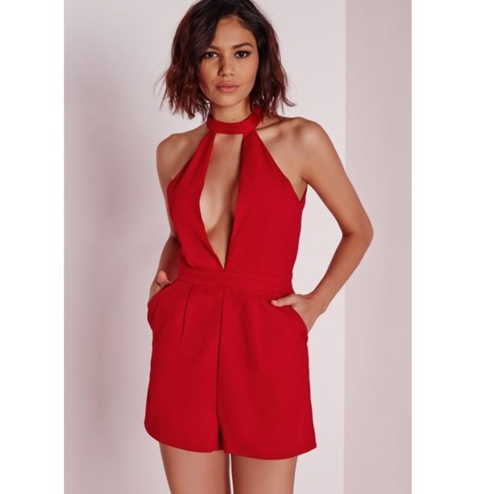 Missguided split front red play suit